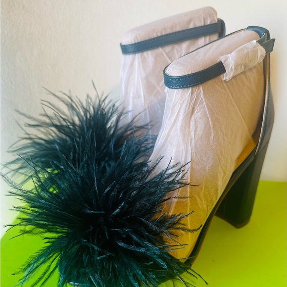 San Edelman yarofeather sandals heels women blue ankle strap New sz#6M - Picture 4 of 16